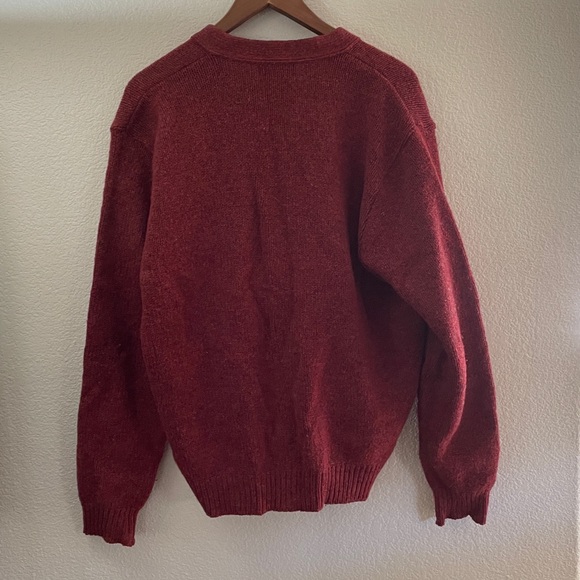 L.L. Bean Men's Burgundy Cardigan Sweater wool blend leather buttons grandpa L - Picture 6 of 6